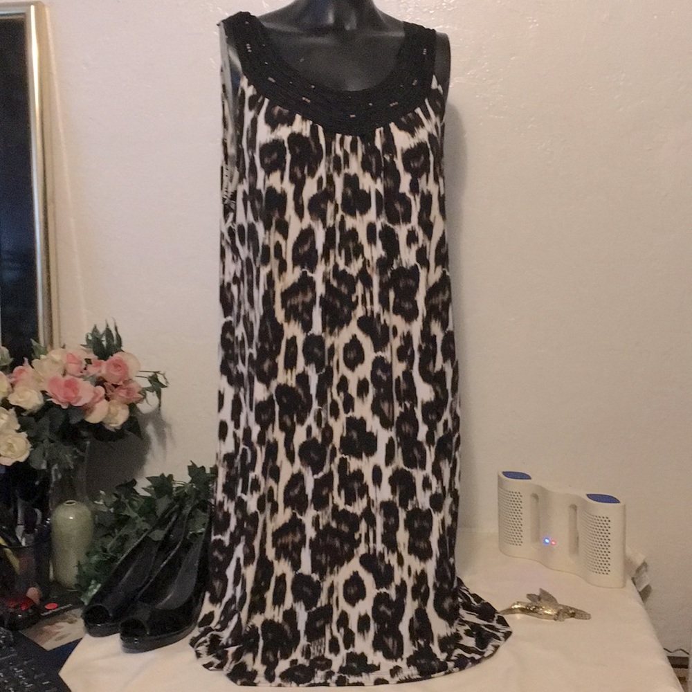 Dana Buchman Knit Collar Cheetah Print Dress